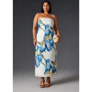 Significant Other Tess Dress Iris Bouquet Strapless Blue Floral Midi NWT Sz 24W